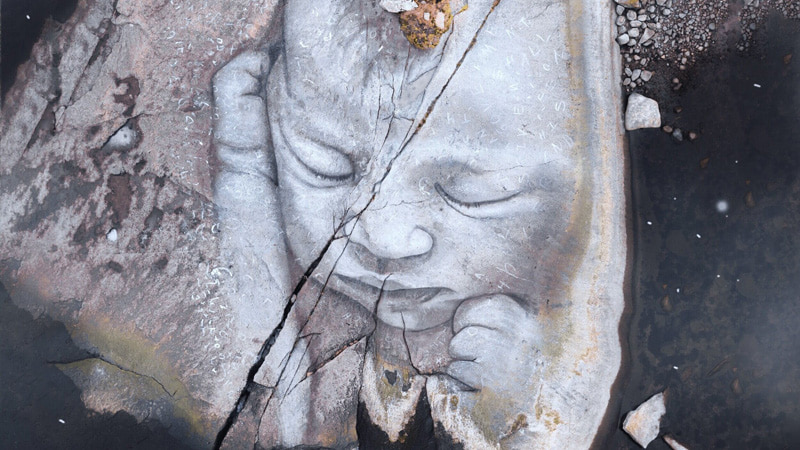 David Poppa's naturalistic painting of birth in the midst of nature