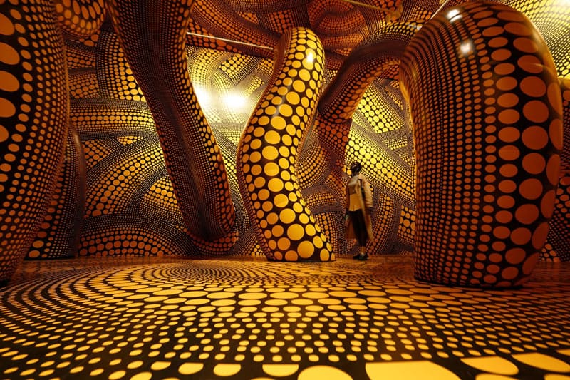 Visitors to the Yayoi Kusama exhibition at the National Gallery of Victoria in <a href=