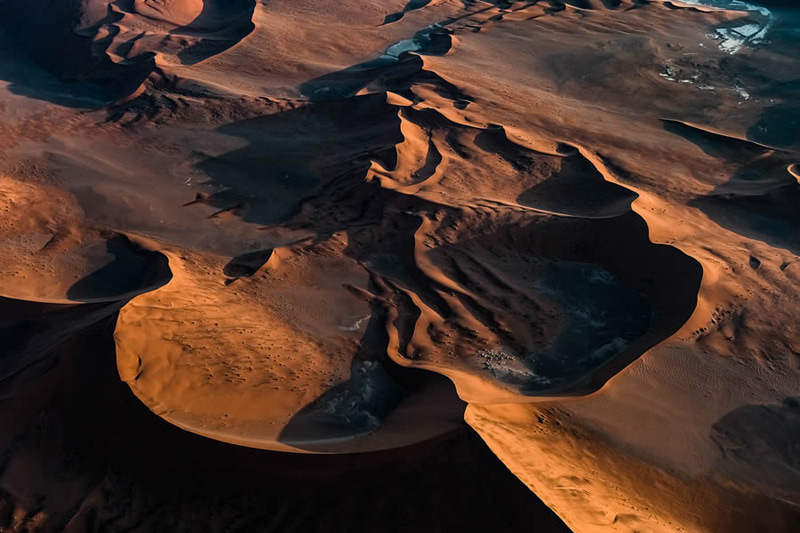 Aerial photo of the structure of the Namib sand dunes