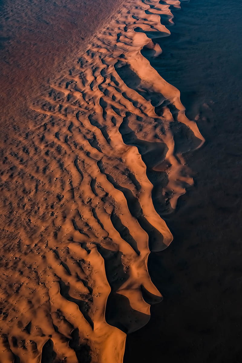 The wavy lines of the sands of the Namib desert