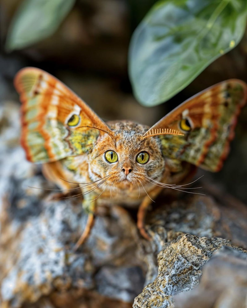The combination of butterfly and cat
