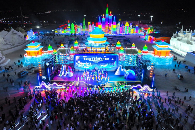 Aerial view of ice sculptures in Changchun Ice and New Snow World in China; Source: theguardian; Photographer: Unknown