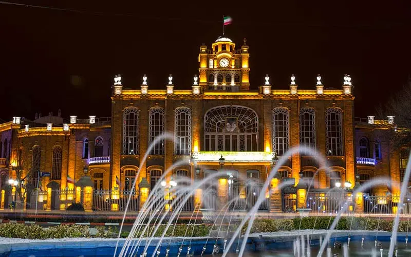 Tabriz Municipal Building at night, photo source: Google Map, photographer: Alez Navid