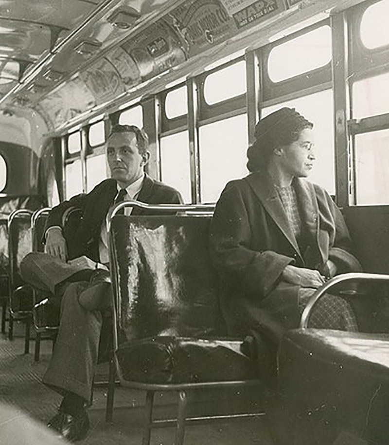 Rosa Parks, one of the prominent figures of the civil rights movement in America; Photographer: Unknown
