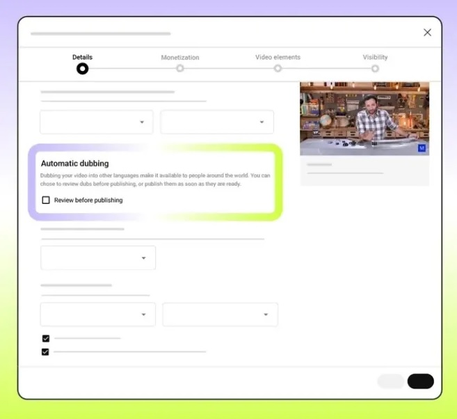Automatic video dubbing feature