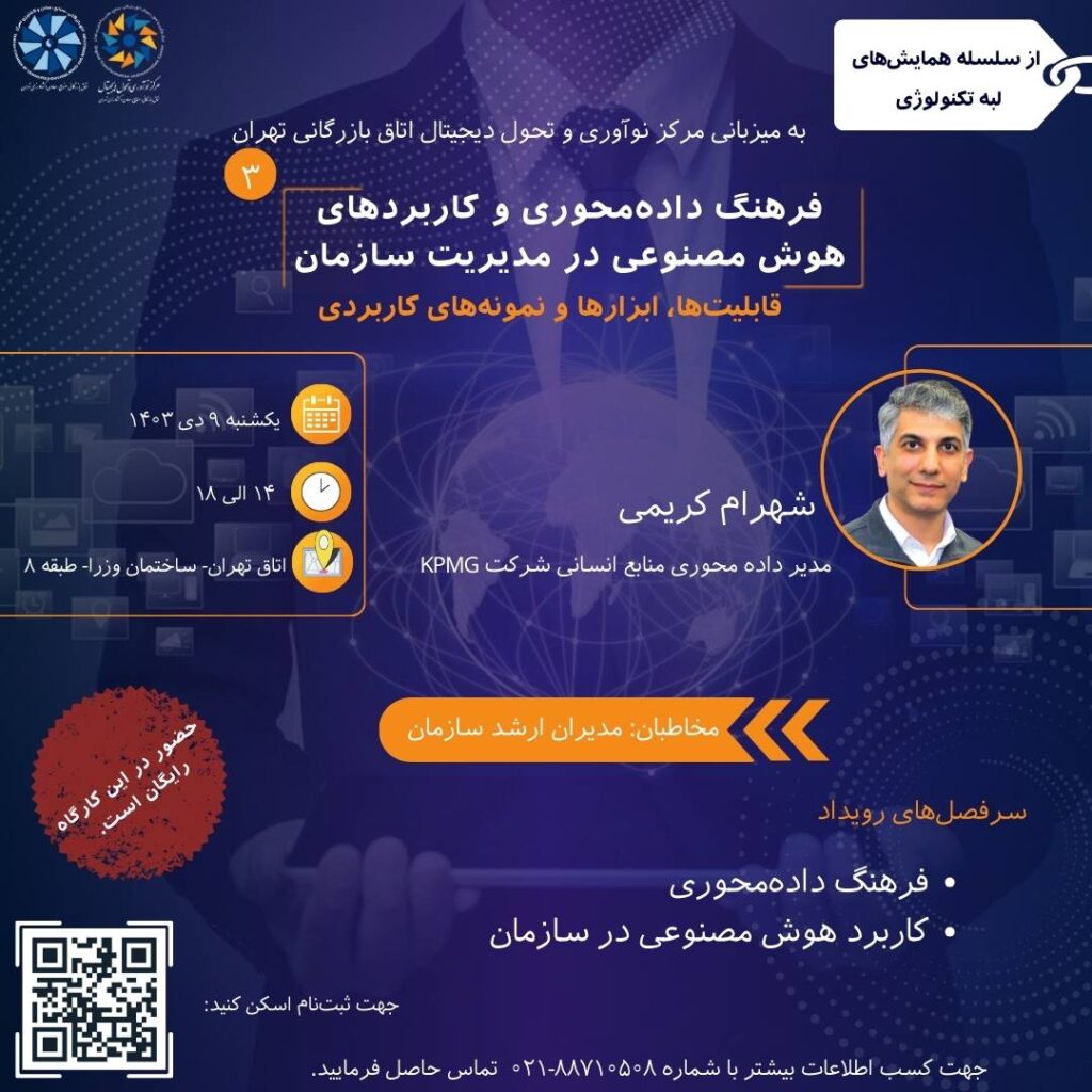 Conference poster of data-oriented culture and artificial intelligence applications in organization management