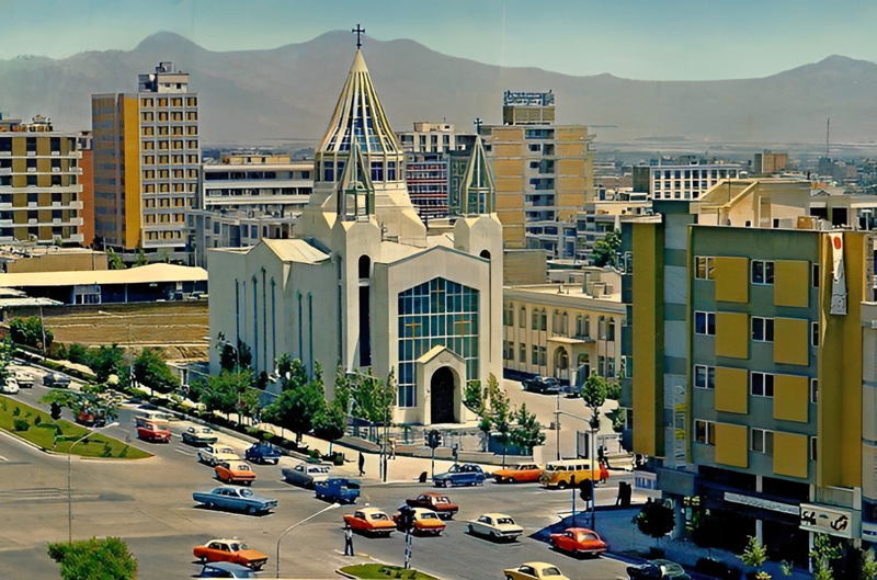 Historical photo of Holy Sarkis Church and Karimkhan Street