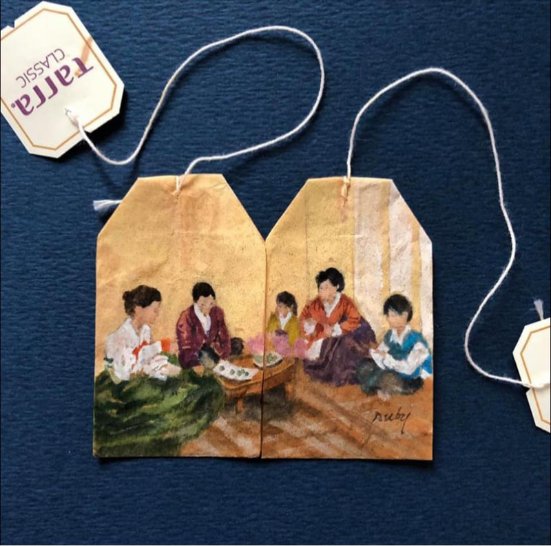 Painting Japanese Family on T Bag