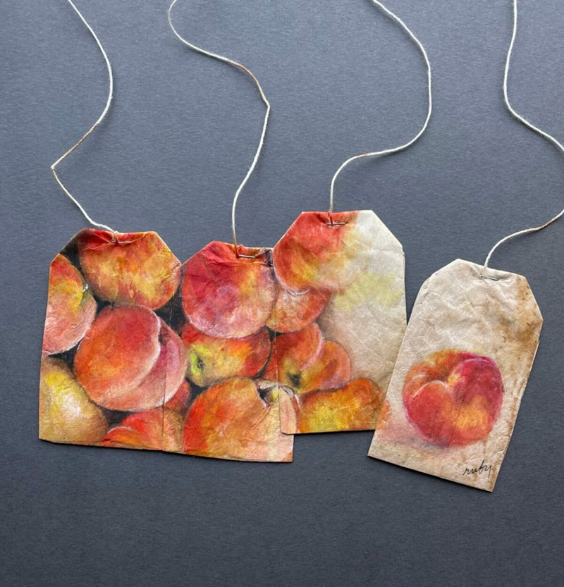 Painting of peach fruit on tag