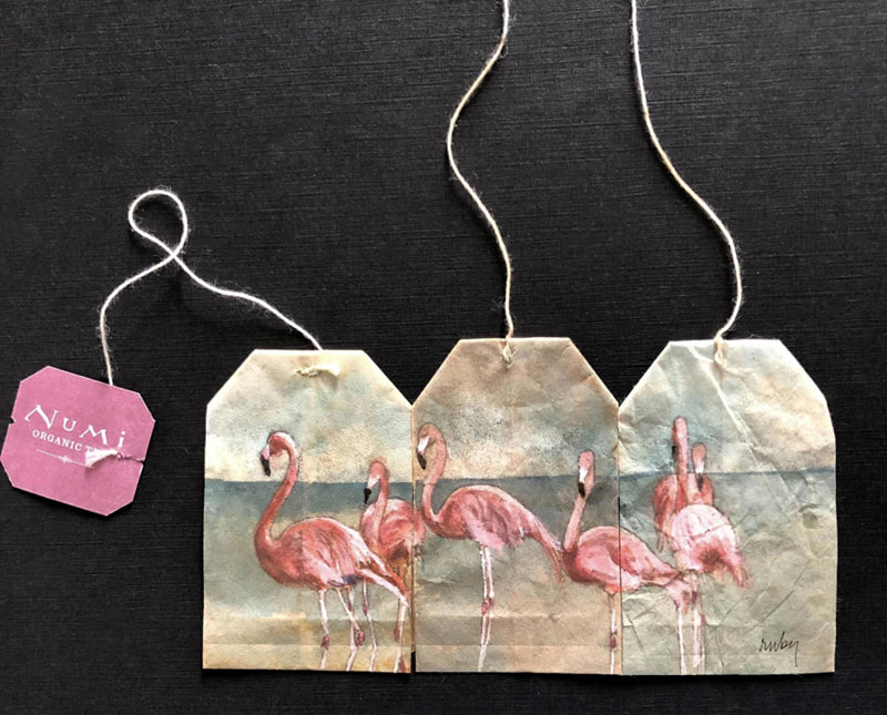 Flamingo painting on T -Bag