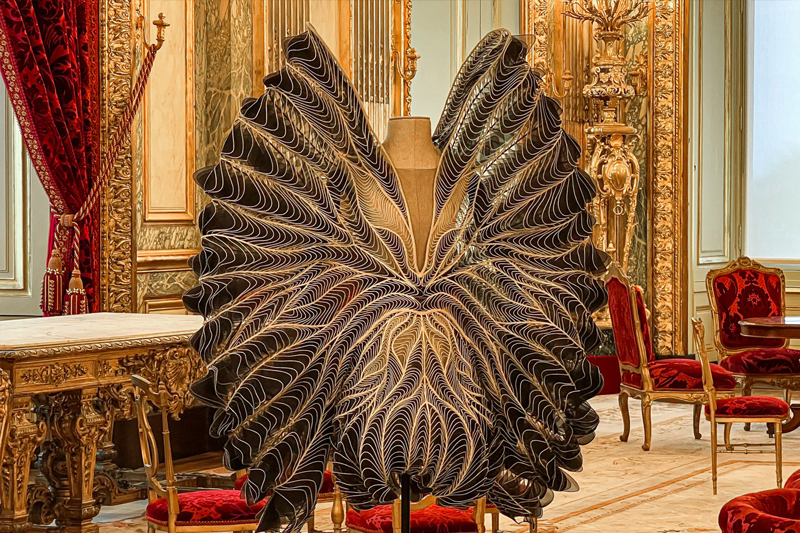 Dress with a butterfly design at the Louvre Museum