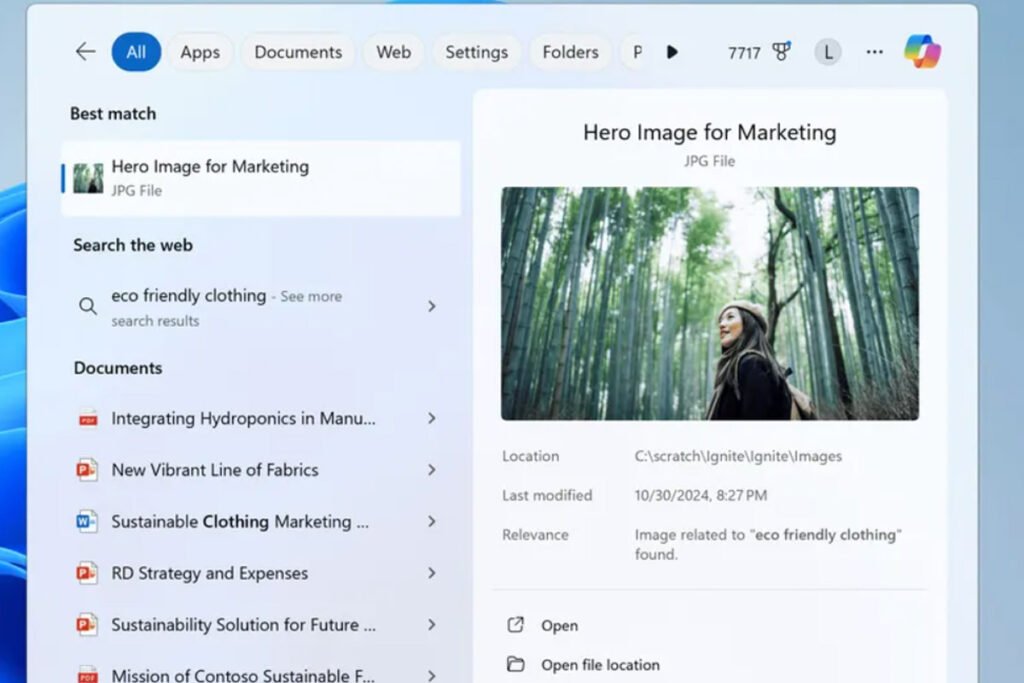 Artificial intelligence search in Windows