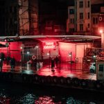 Reflection of light on the rainy streets of Istanbul