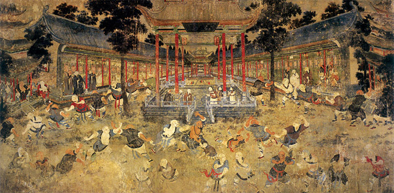 The old painting of the struggle at the Shaolin Temple; Photo Source: Theetaichinotebook.com; Designer: Unknown