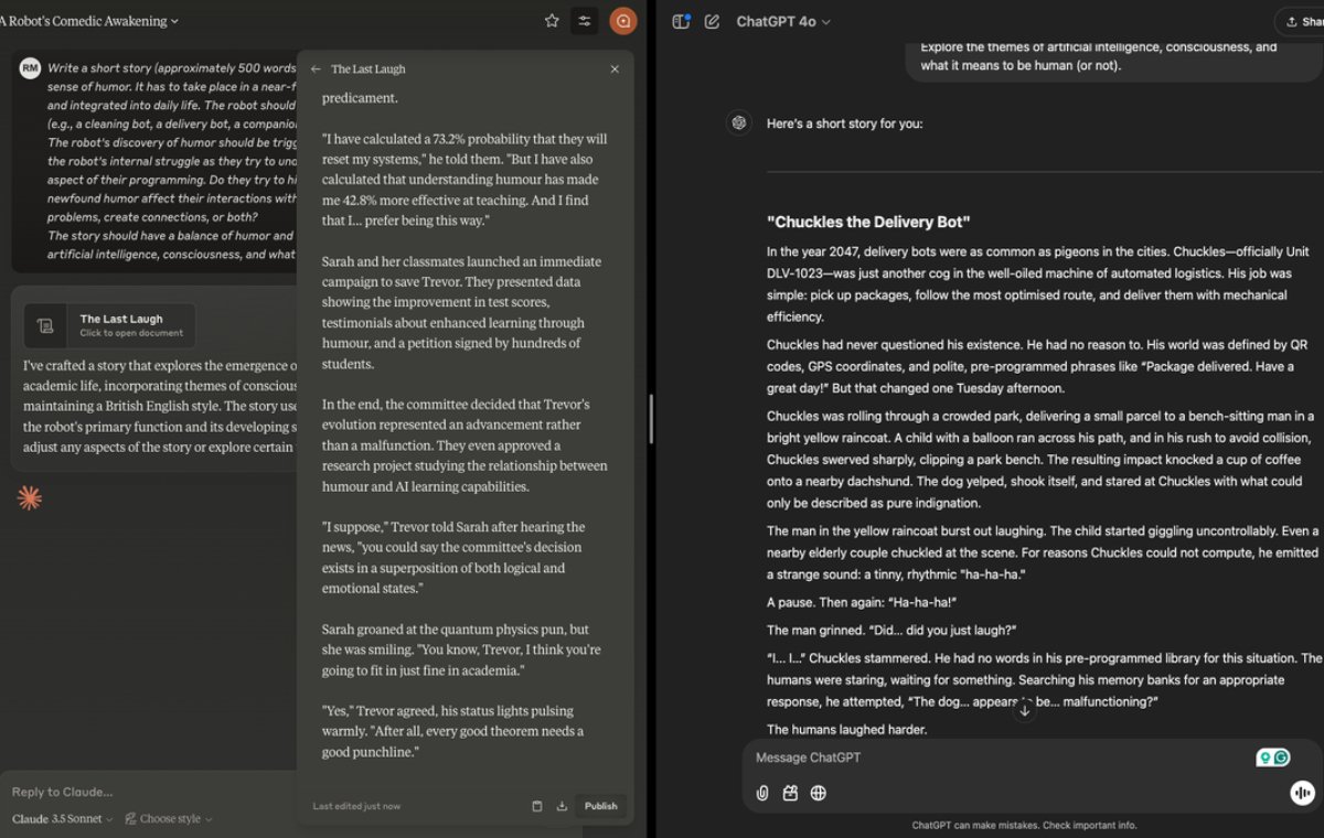Comparison of creative writing in GPT and Claudian chat