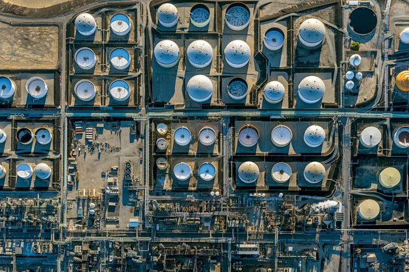 Aerial photo of spherical structures in America