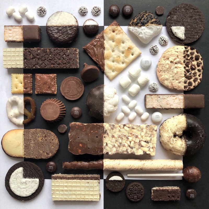 Artistic arrangement of bread and chocolate