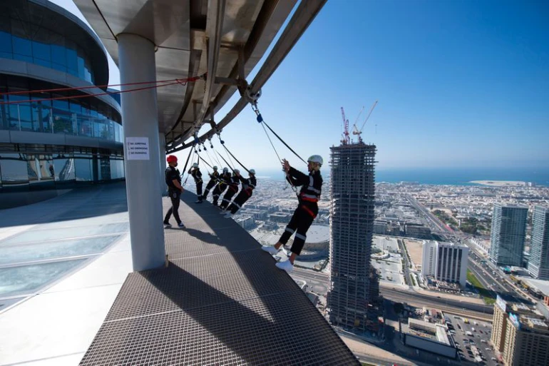 Walking on the edge of the Sky View Dubai Tower