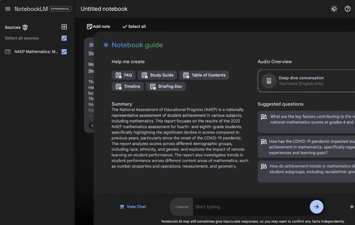 One of the first things to appear after uploading resources is the notebook guide.