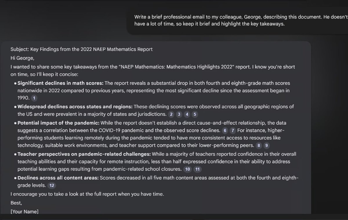 Notebooklm created a short email about my loaded document to a colleague.