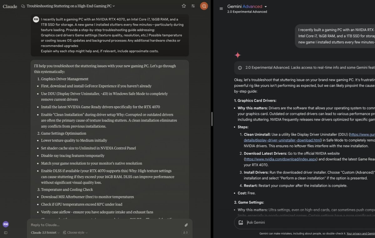 Ability to solve the problem in Gemini and Claude