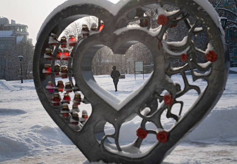 Azov's steel heart in Kyiv, Memorial of Ukrainian soldiers killed in war with Russian forces; Photo Source: Theguardian; Photographer's name: Unknown