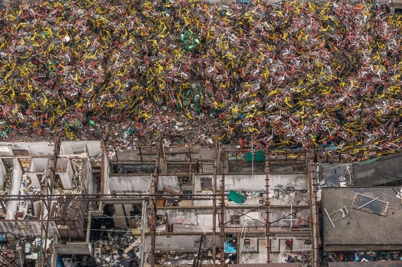 China's bike cemetery from the top view; Photographer: Unknown