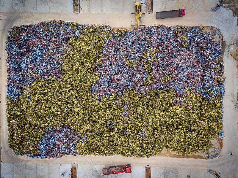Aerial photo from the cemetery of shared bikes; Photographer: Chen Zixiang
