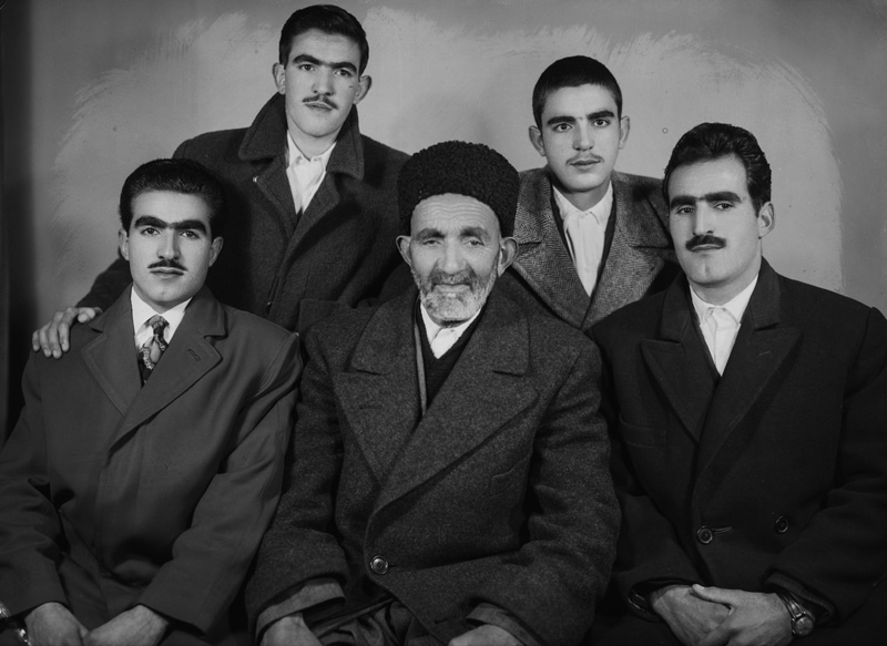 Black Photo of Father and Boys in Old Iran