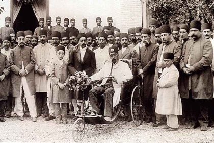 Mozaffar al -Din Shah Qajar with tricycle