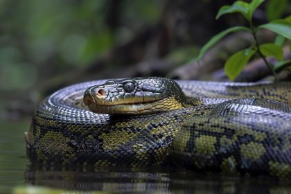 Green Anaconda snake on the Amazon Forest River; Photo Source: vecteezy.com; Photographer: Blockbits