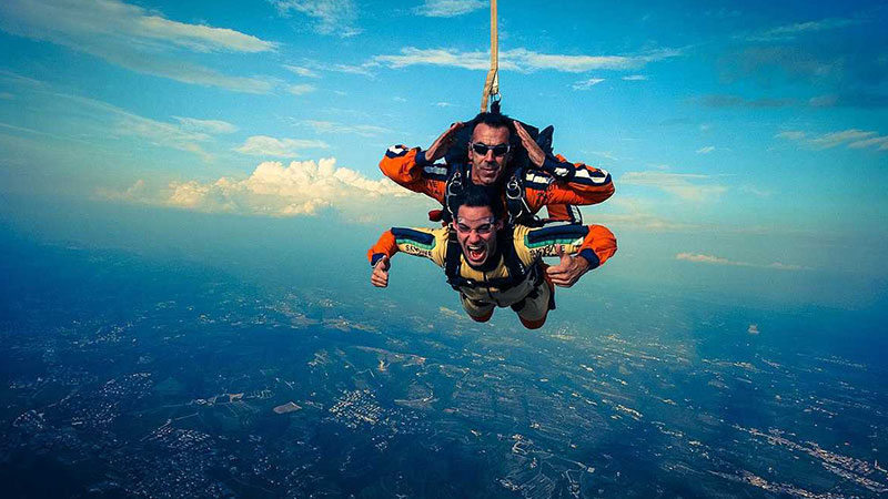 The paratrooper over the ocean