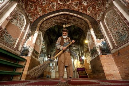 Vacuuming Mosque in Peshawar Pakistan on the occasion of the beginning of the holy month of Ramadan; Photo Source: Theguardian; Name of Photographer: Bilawal Arbab