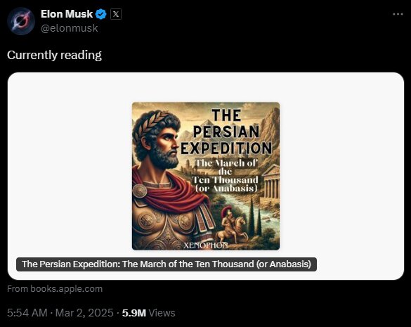 Ilan Musk is reading a book about ancient Iran