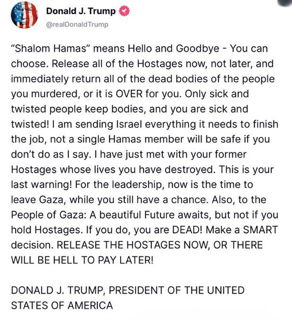 Trump threatened Hamas again