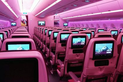 The interior of the Qatar Airlines