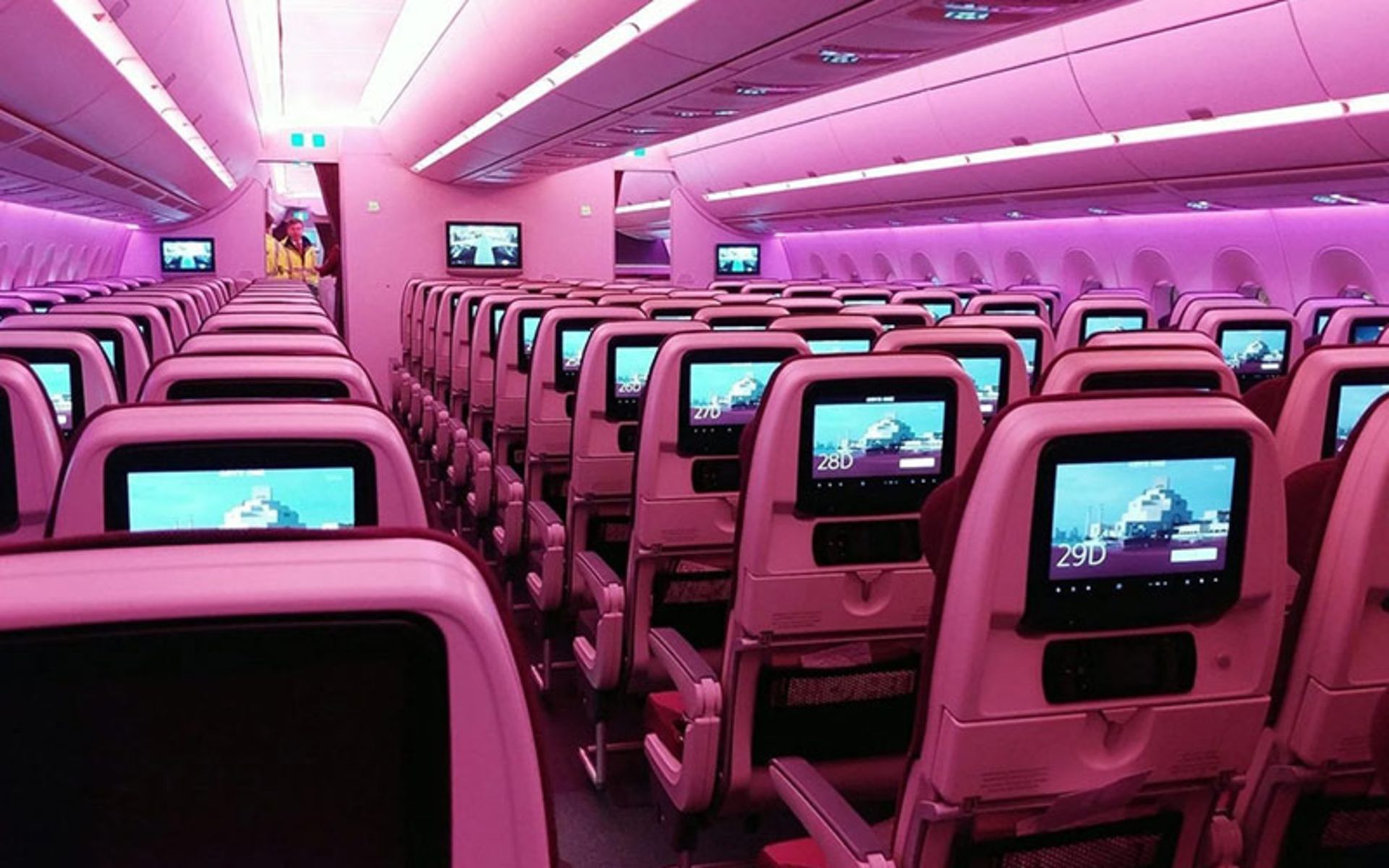 The interior of the Qatar Airlines