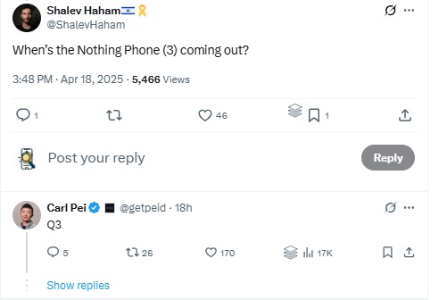 The unveiling date of Nothing Phone (3) was confirmed