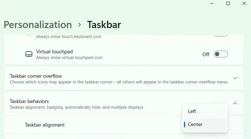 Transfer Start button to the left on Windows 11