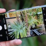Photography with Samsung's flagship camera in Photo mode; View camera interface and imaging details of natural landscape