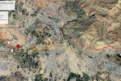 In the form of a large earthquake -centric location, a large earthquake is 4 (8 km focus depth) and Eshtehard and Mahdasht faults in southwest of Karaj are shown.