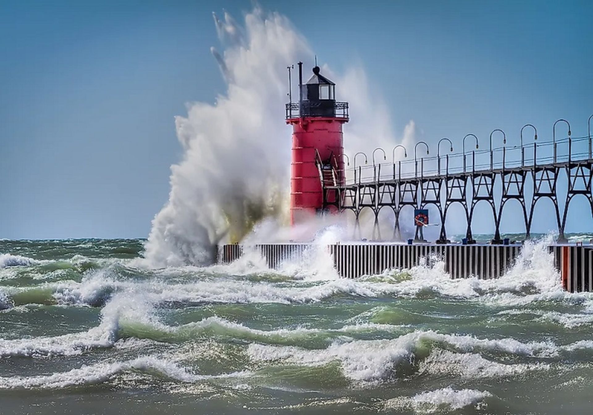 Lighthouse on the coast of Lake Michigan