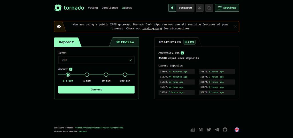 Deposit in Tornadoosh