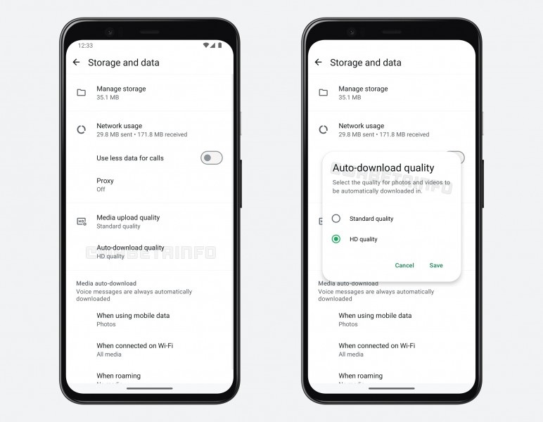 WhatsApp automatic download quality adjustment was available
