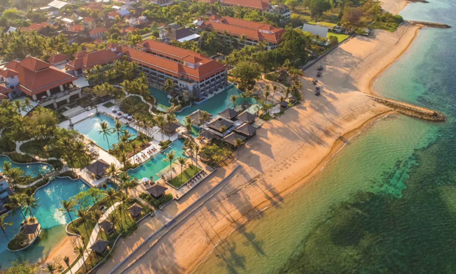 Aerial photo from the dedicated beach of the Concer Bali Hotel