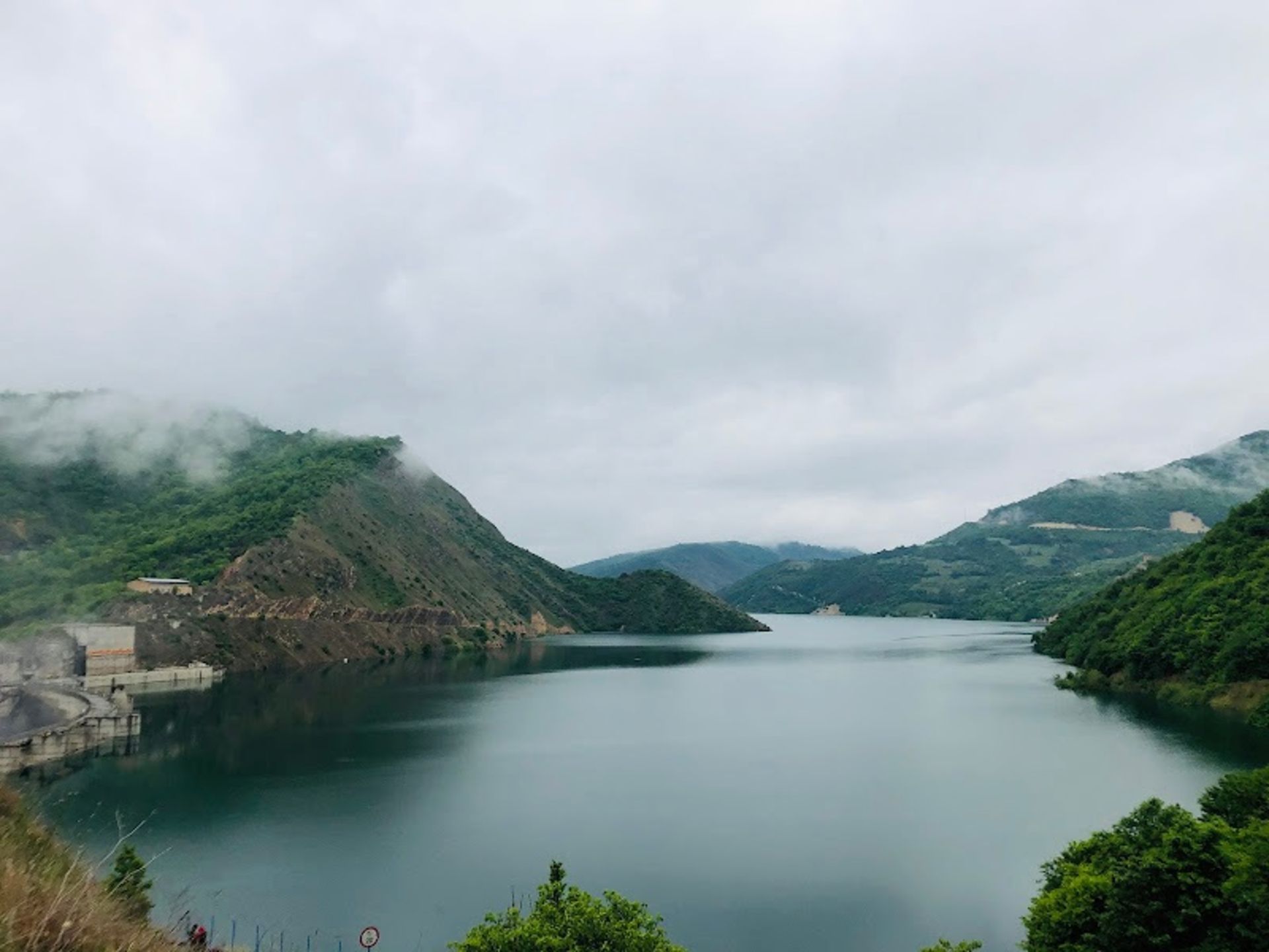 Lake and Dam of Suleiman Strait in the foggy air