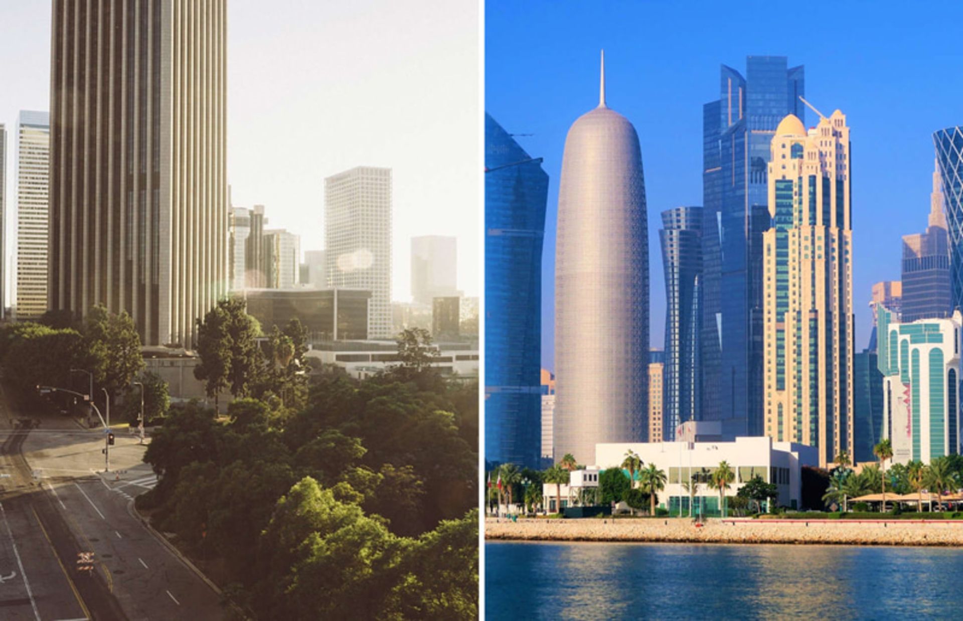 Outlook from Doha Qatar Tower and Aerial Photo and Tower in Los Angeles