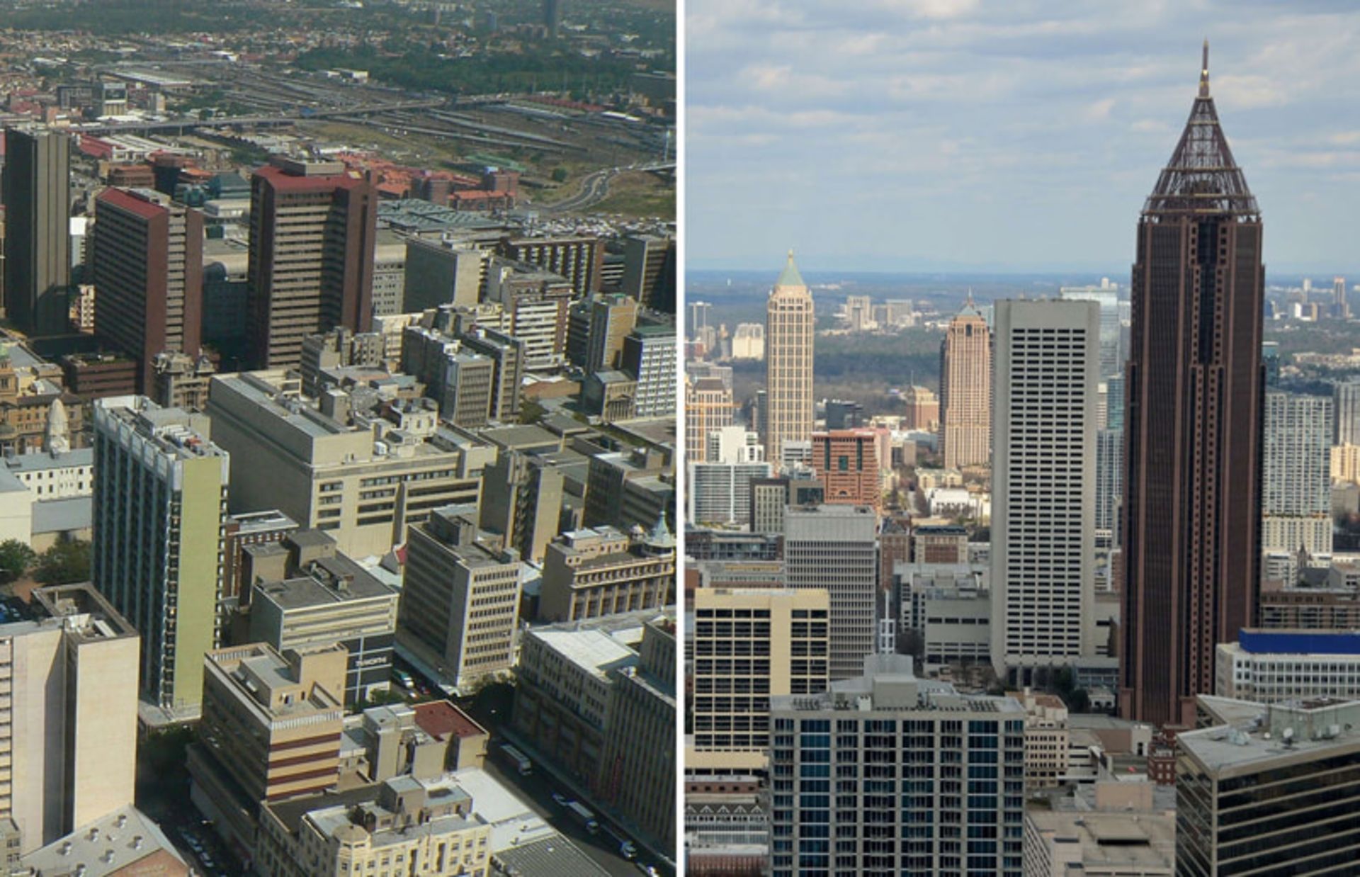 Buildings of two cities of Johannesburg and Atlanta
