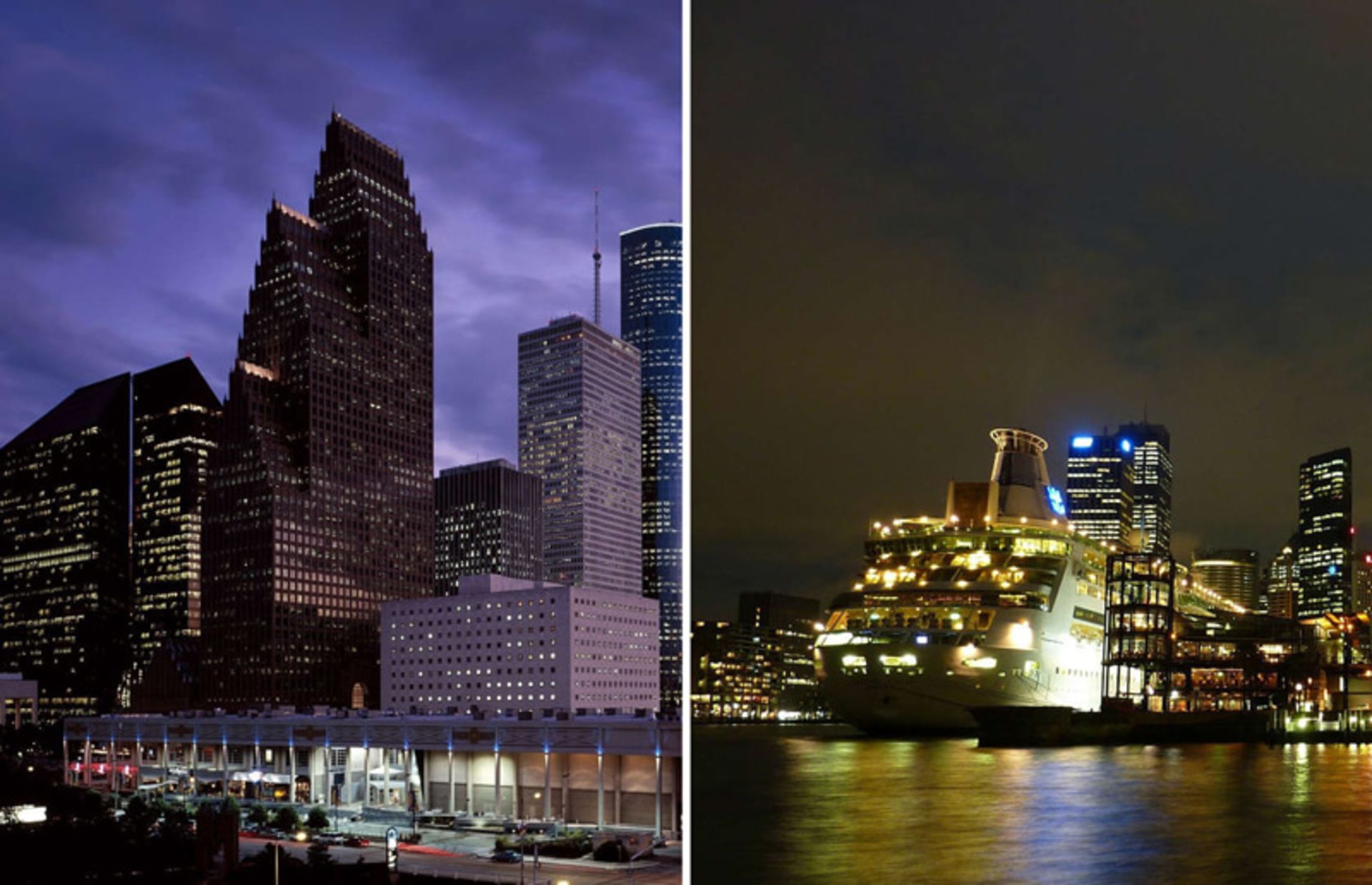 Two night scenery from Sydney and Houston cities