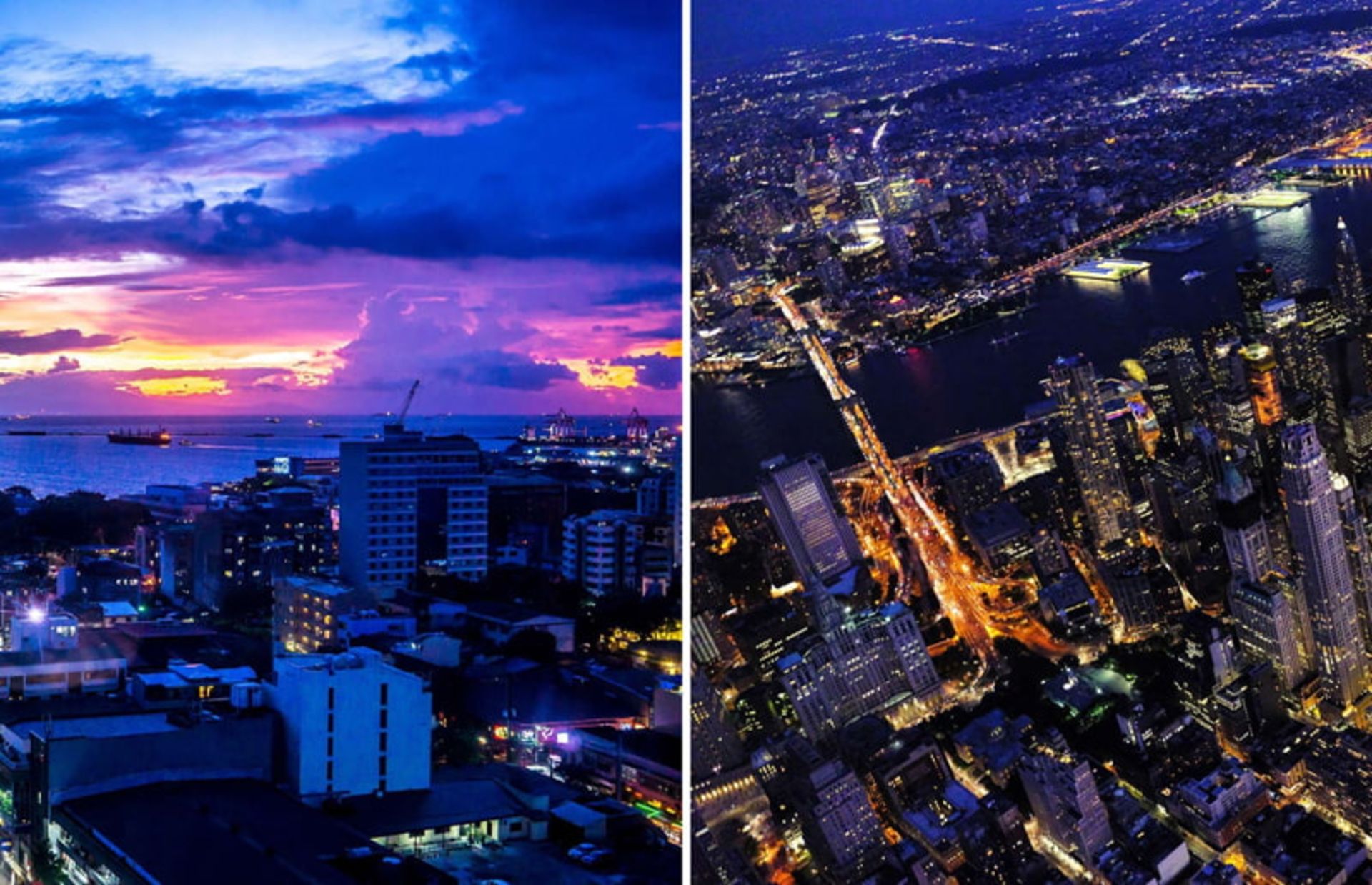 Night urban landscapes from Manila and New York Cities